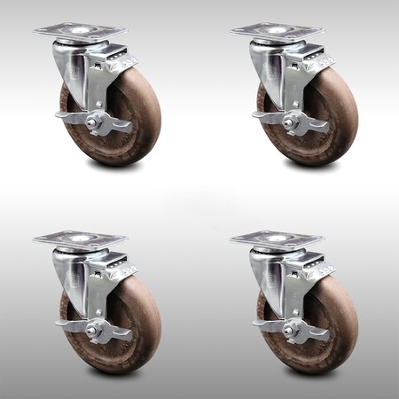 Service Caster 5 Inch SS High Temp Glass Filled Nylon Swivel Top Plate Caster Set with Brake SCC-SS20S514-GFNSHT-TLB-4